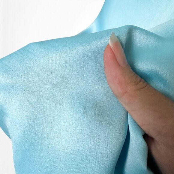 Vintage Y2K Pastel Blue Strapless Floral Beaded Satin Maxi Prom Dress Size S - Picture 13 of 14